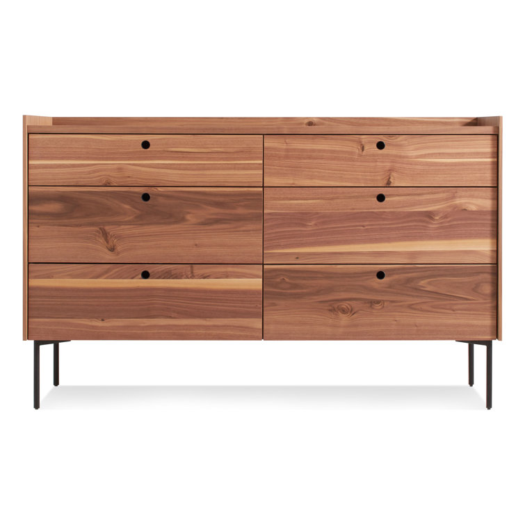 Rustic Walnut Mid-Century Double Dresser with Soft Close Drawers