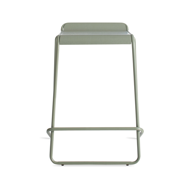 Gray Green Powder-Coated Steel and Wood Counter Stool