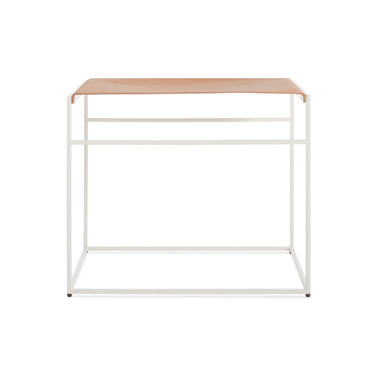 White Steel and Leather Minimalist Accent Stool