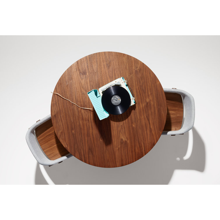 Walnut and Matte White Round Mid-century Modern Dining Table