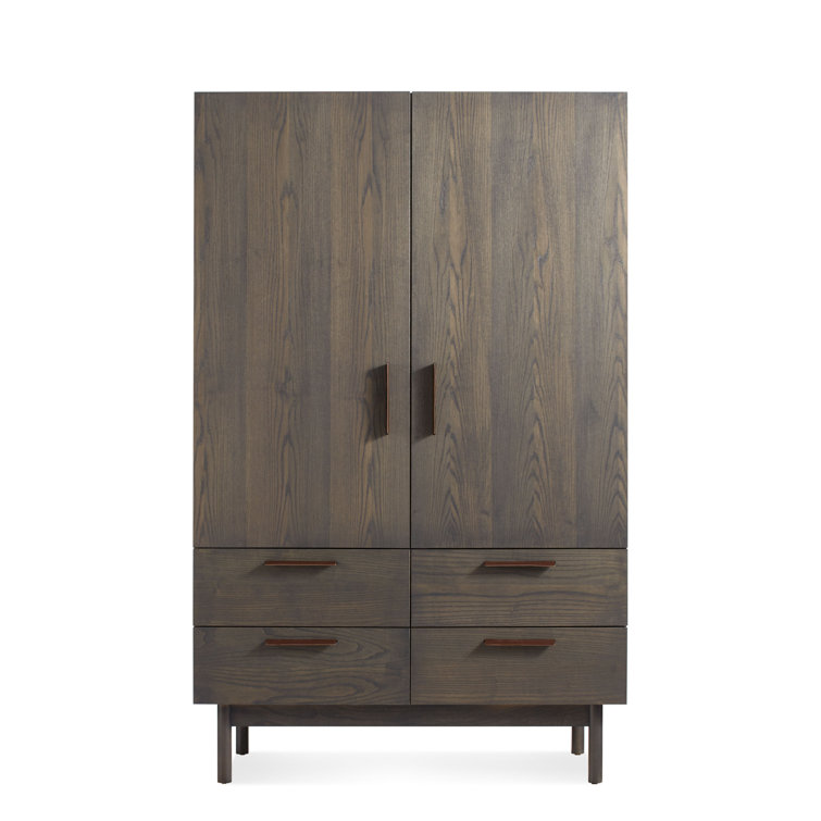 Smoke Solid Wood Bar Cabinet with Leather Pulls
