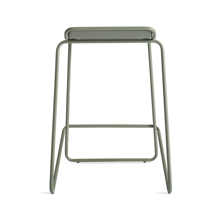 Gray Green Powder-Coated Steel and Wood Counter Stool