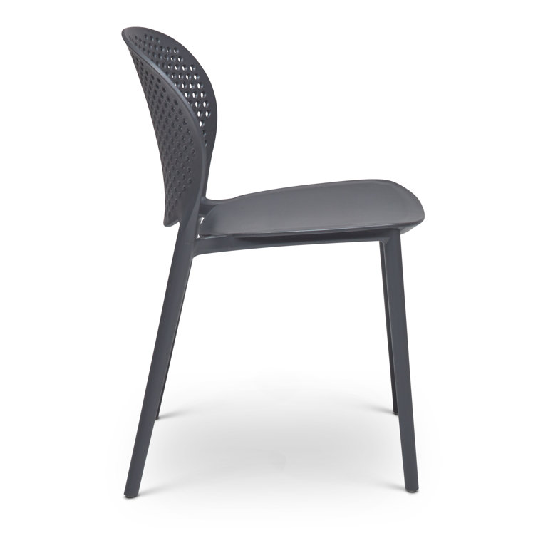 Black Gray Stackable UV Resistant Plastic Dining Chairs Set of 4