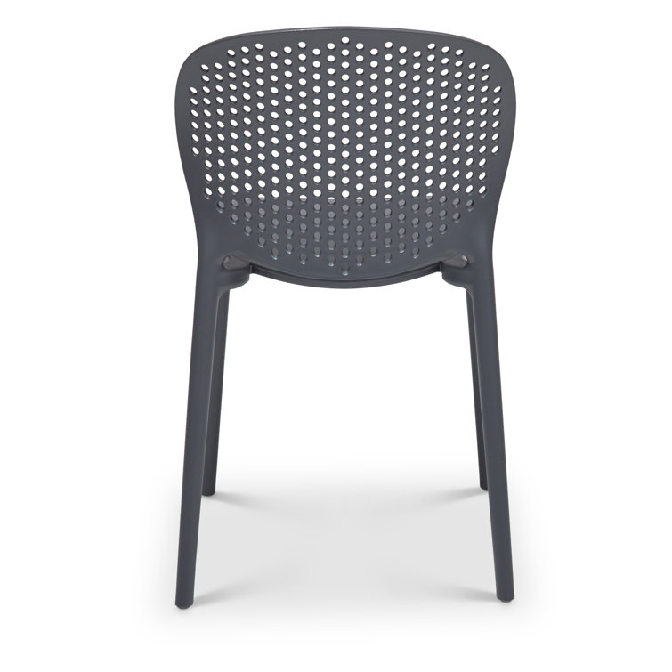 Black Gray Stackable UV Resistant Plastic Dining Chairs Set of 4
