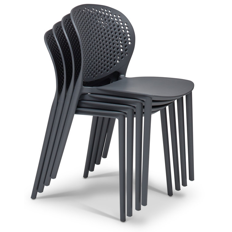 Black Gray Stackable UV Resistant Plastic Dining Chairs Set of 4