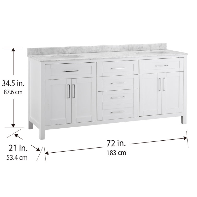 Tahoe 72" White Double Bathroom Vanity with Carrara Marble Top