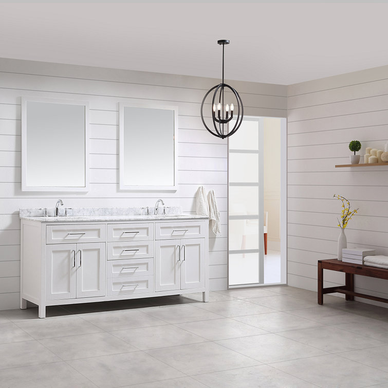 Tahoe 72" White Double Bathroom Vanity with Carrara Marble Top