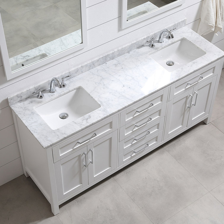 Tahoe 72" White Double Bathroom Vanity with Carrara Marble Top