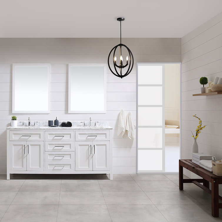 Tahoe 72" White Double Bathroom Vanity with Carrara Marble Top