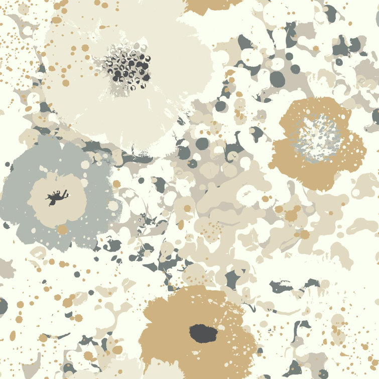 Sample Size Black and Metallic Floral Non-Woven Wallpaper