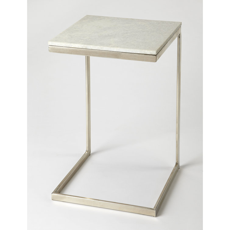Antique Gold & White Marble Square End Table