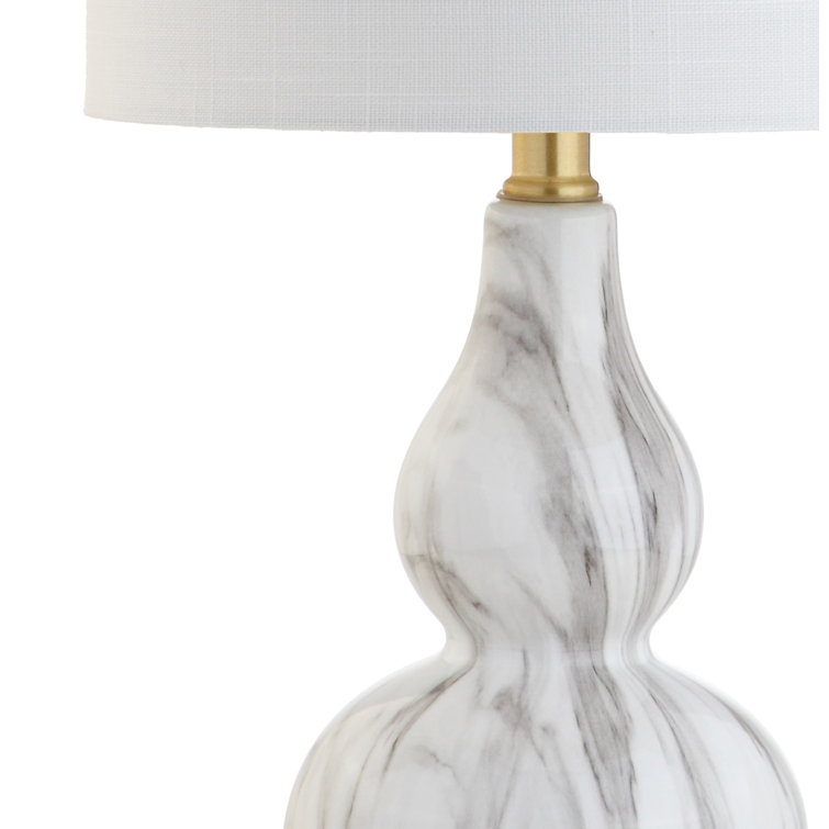 20.5" Mini Glass LED Table Lamp with White Linen Shade