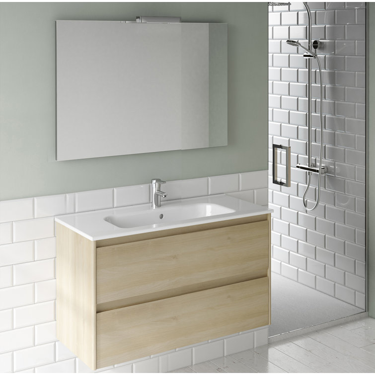Ambra 32" Matte White Floating Bathroom Vanity with Integrated Ceramic Sink and Mirror
