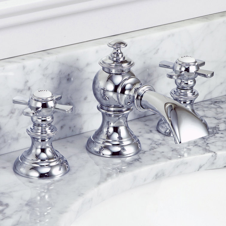 Chrome Cross Handle Widespread Bathroom Faucet with Drain Assembly
