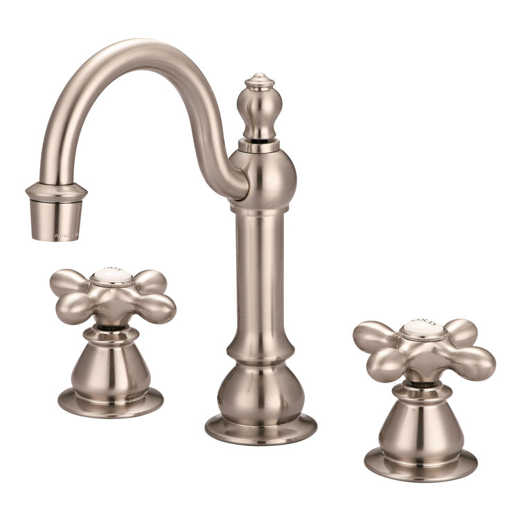 Brushed Nickel Vintage Widespread Bathroom Faucet with Porcelain Levers