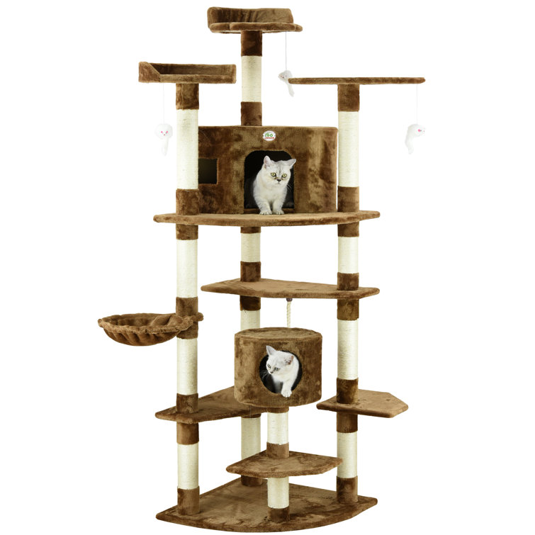 80" Brown Faux Fur Cat Tree with Sisal Scratching Posts