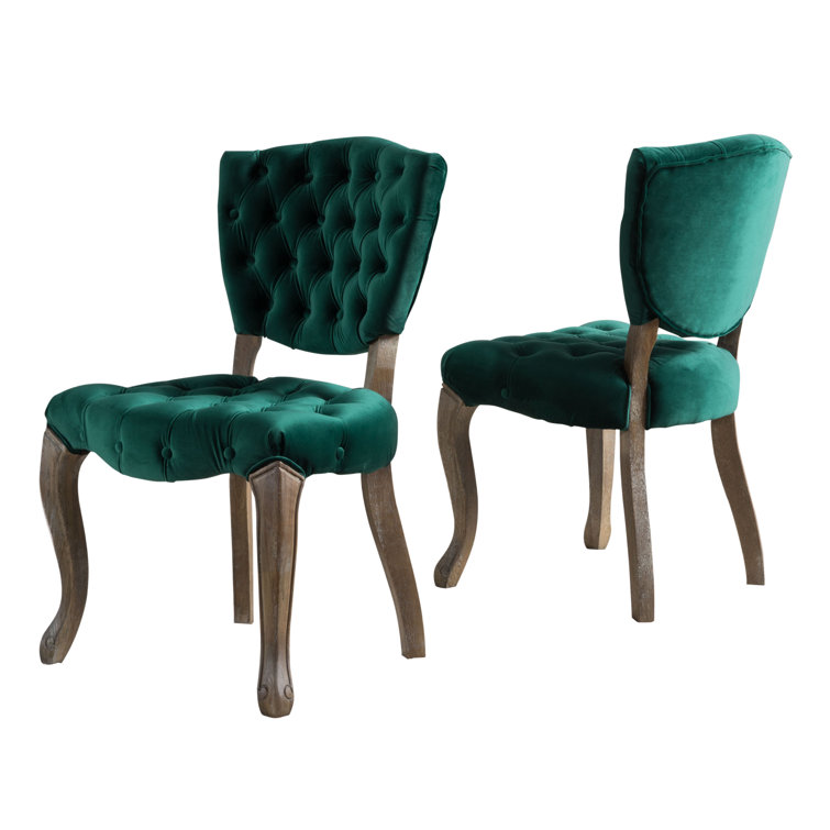Elizabeth Tufted Dark Green Velvet Wood Dining Chairs (Set of 2)
