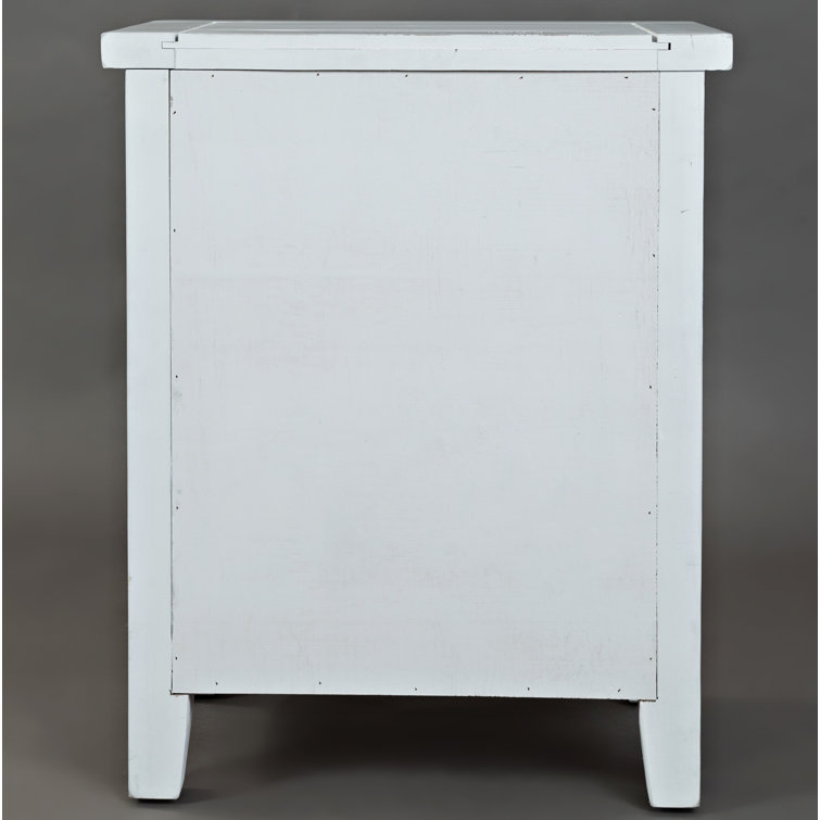 Transitional Weathered White Wood Accent Table with Storage