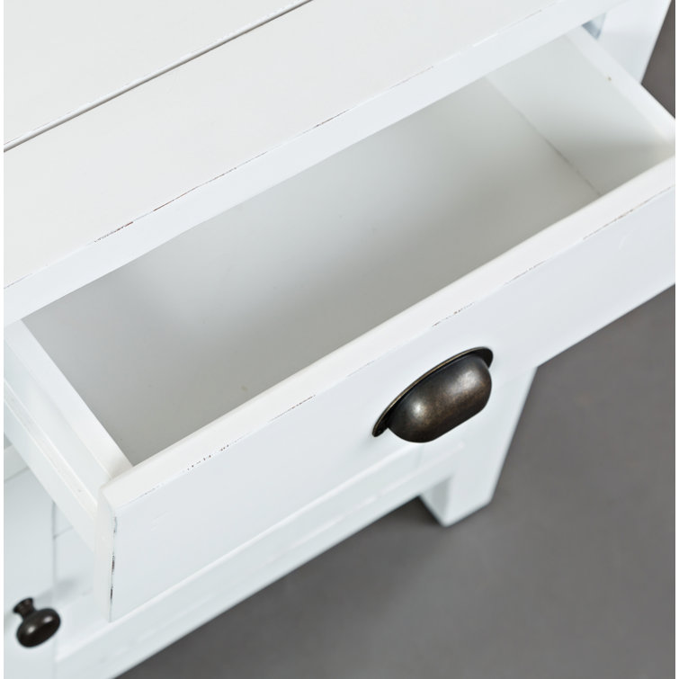 Transitional Weathered White Wood Accent Table with Storage