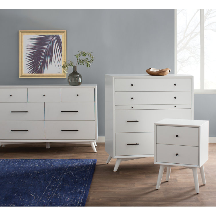 Elegant White Mahogany 2-Drawer Mid-Century Modern Nightstand