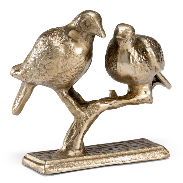 Champagne Metal Birds on Perch Figurine