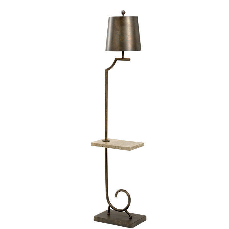 Scorched Bronze Tray Table Floor Lamp with Natural Gray Marble