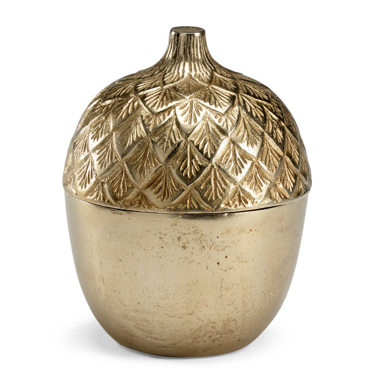 Antique Champagne Acorn Decorative Metal Box