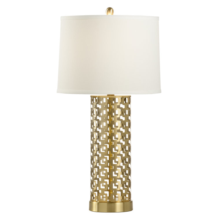 Deena White Iron Table Lamp with Off-White Linen Shade