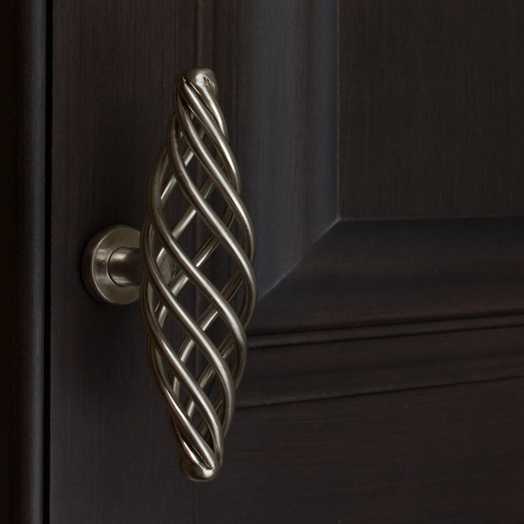 Satin Nickel Twisted Birdcage T-Handle Cabinet Knobs, 4-inch