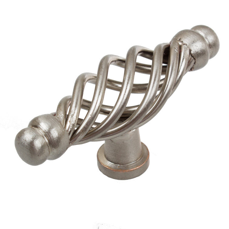 Satin Nickel Twisted Birdcage T-Handle Cabinet Knobs, 4-inch