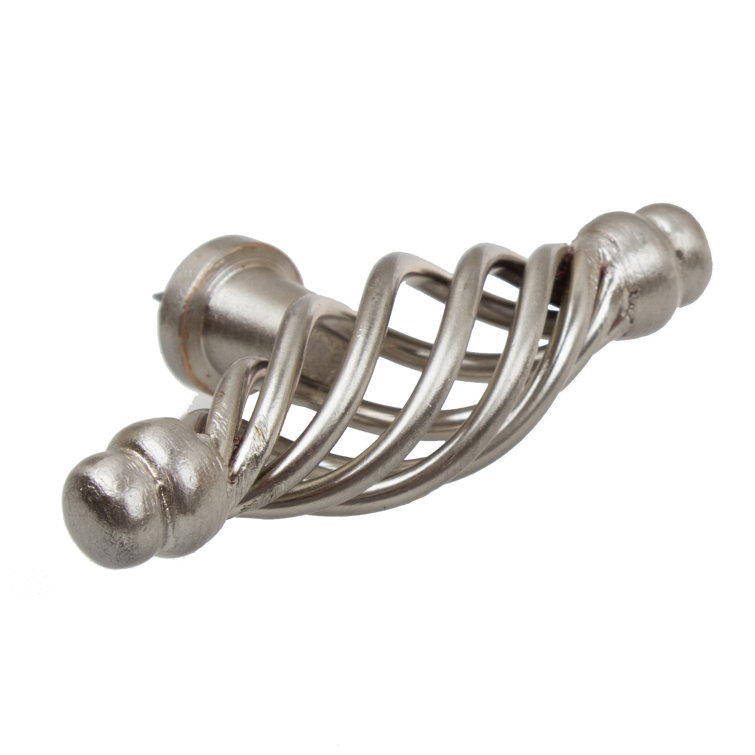 Satin Nickel Twisted Birdcage T-Handle Cabinet Knobs, 4-inch