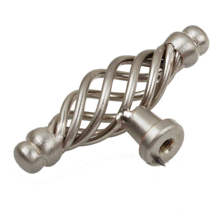 Satin Nickel Twisted Birdcage T-Handle Cabinet Knobs, 4-inch