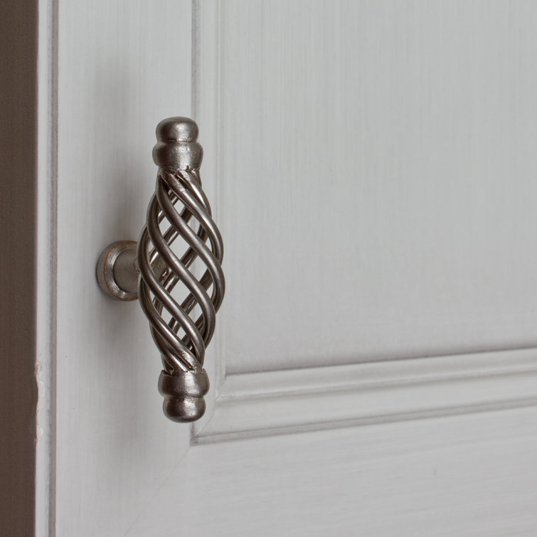 Satin Nickel Twisted Birdcage T-Handle Cabinet Knobs, 4-inch