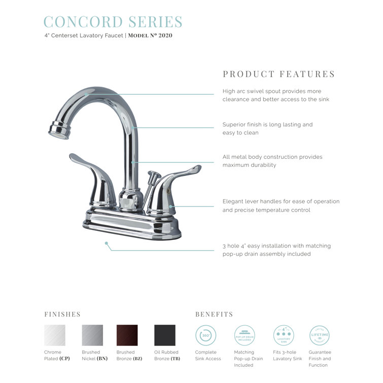 Brushed Nickel Transitional Centerset Lavatory Faucet with Pop-Up Drain