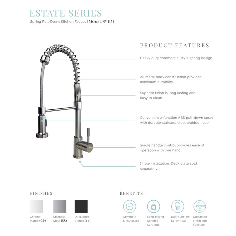 Chrome Single Handle Spring Pull-Down Kitchen Faucet with Soap Dispenser