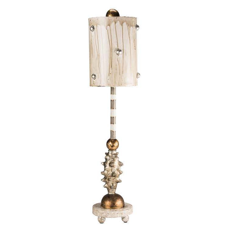 Elegant Cream and Silver Leaf Striped Table Lamp with Parchment Shade