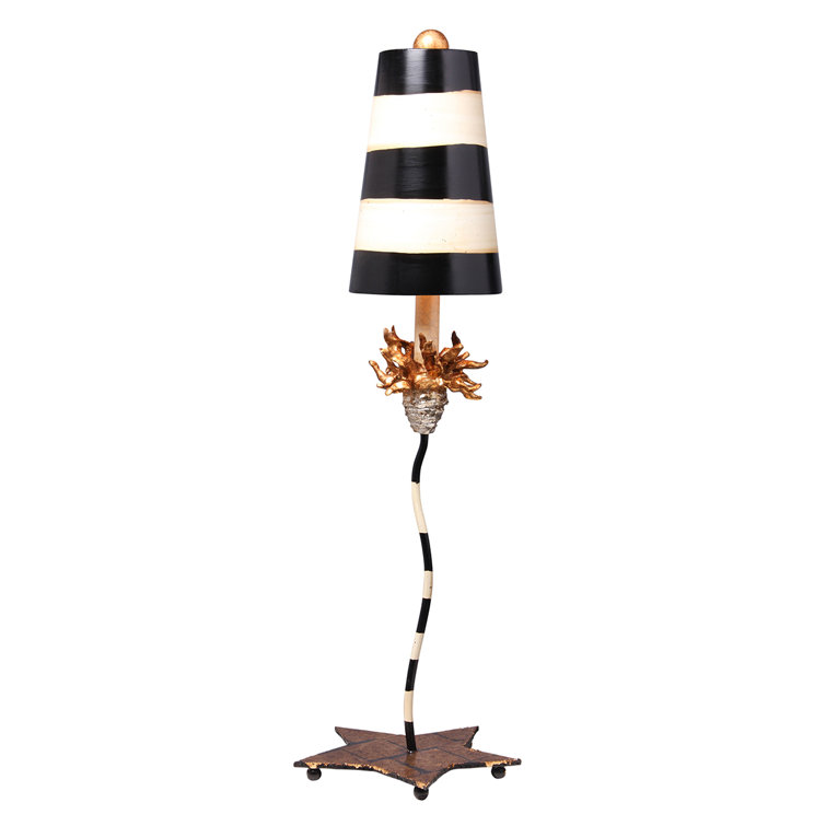 Curvy Black and Gold Leaf Table Lamp with Parchment Shade