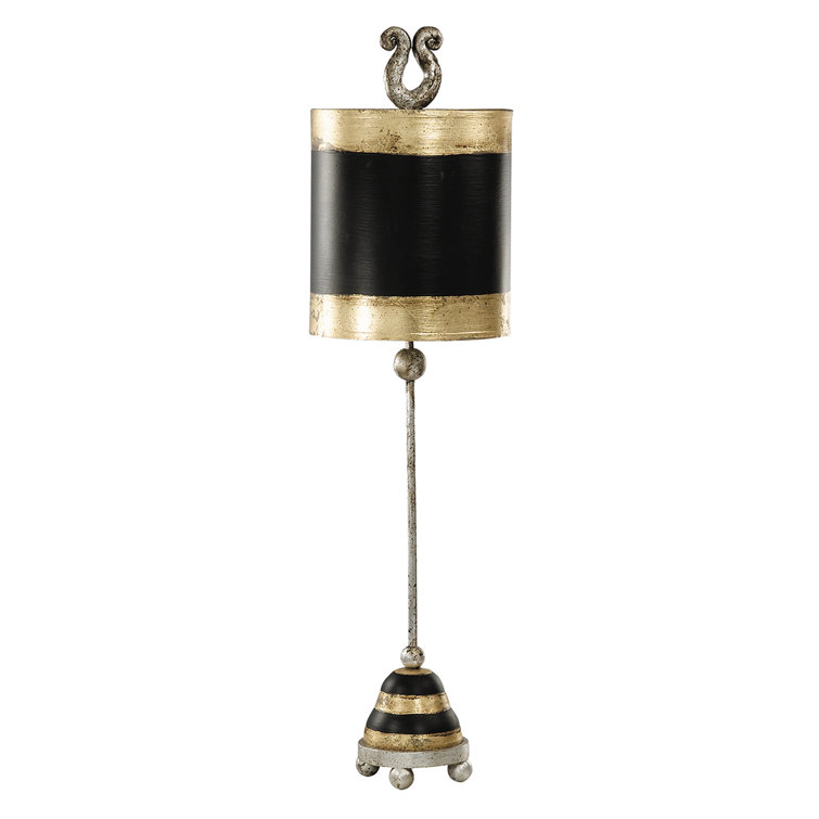 Phoenician Black and Gold Leaf Cylinder Table Lamp