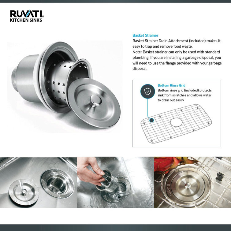 Ruvati 35" Triple Bowl Satin Stainless Steel Undermount Kitchen Sink