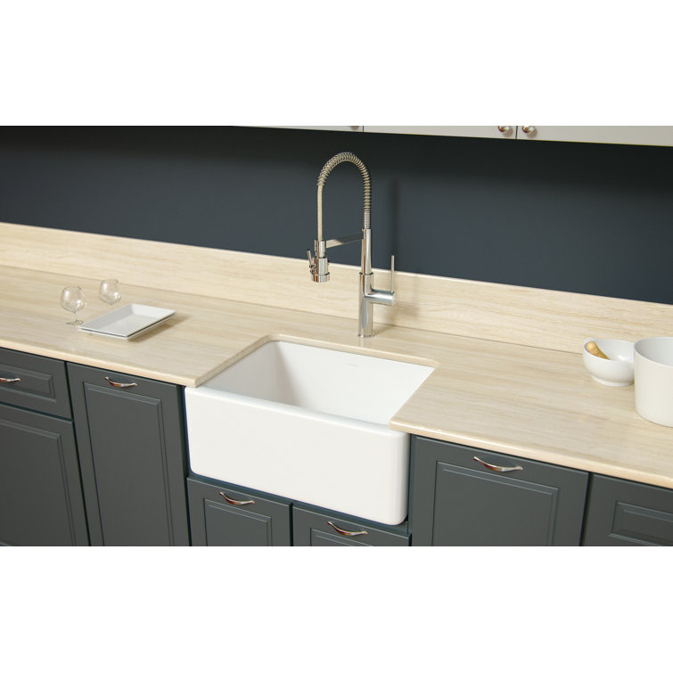 24'' White Fireclay Farmhouse Apron Single Bowl Kitchen Sink