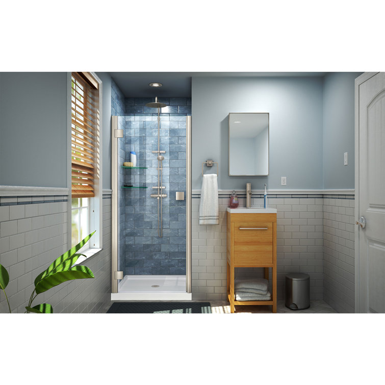 Lumen 42" x 74.75" Brushed Nickel Hinged Shower Enclosure with White Base