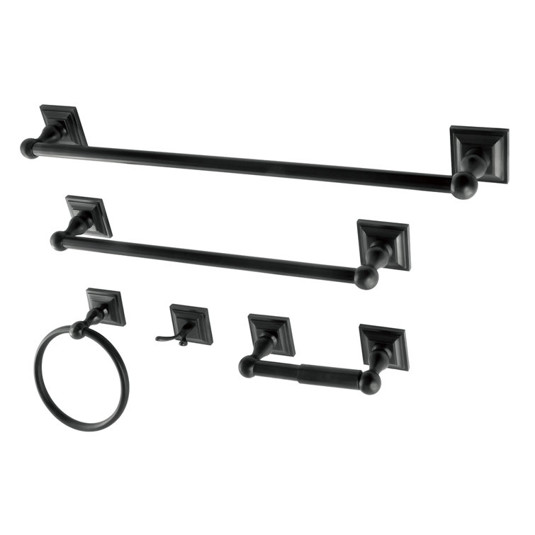 Matte Black Metal 5-Piece Bathroom Hardware Set