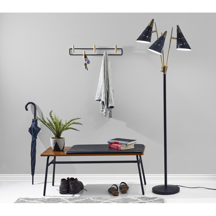 Nadine Matte Black and Antique Brass 3-Arm Adjustable Floor Lamp