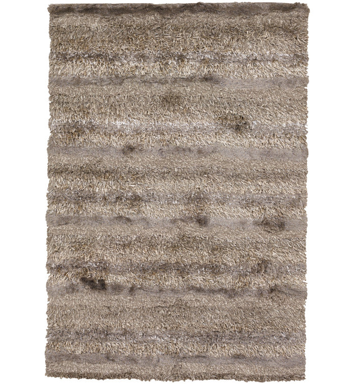 Hand-Woven Gray-White Shag Area Rug 5' x 7'6" Wool-Synthetic Blend