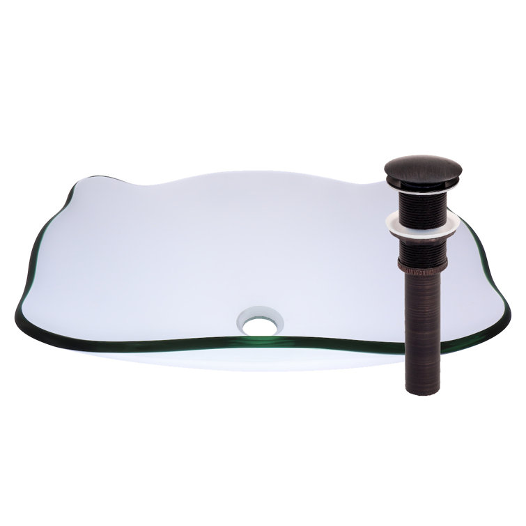 Elegante Clear Glass Rectangular Vessel Sink with Oil Rubbed Bronze Drain