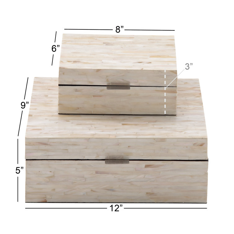 Stained White Handmade Wood Lidded Decorative Box Set