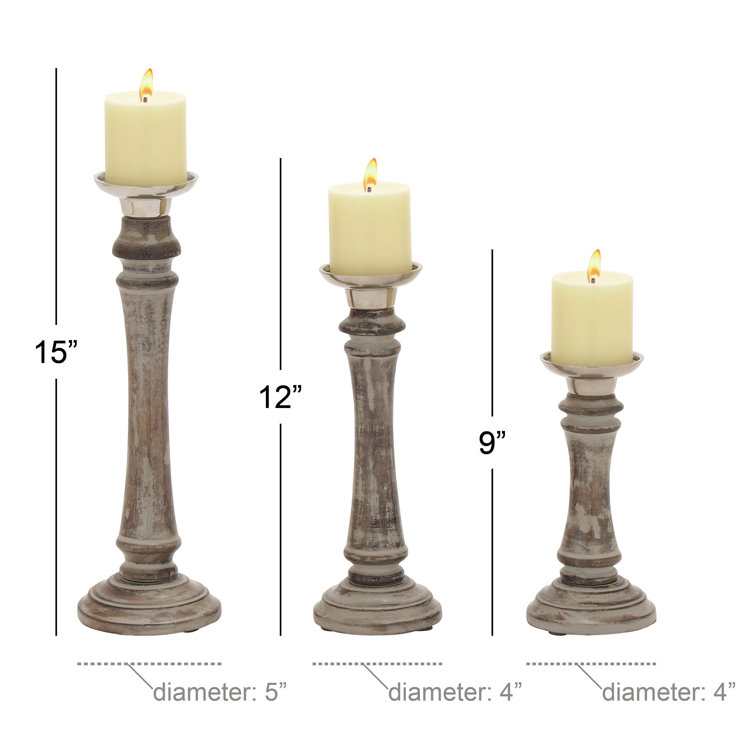 Elegant Mango Wood 9'' Traditional Candlestick Set in Brown