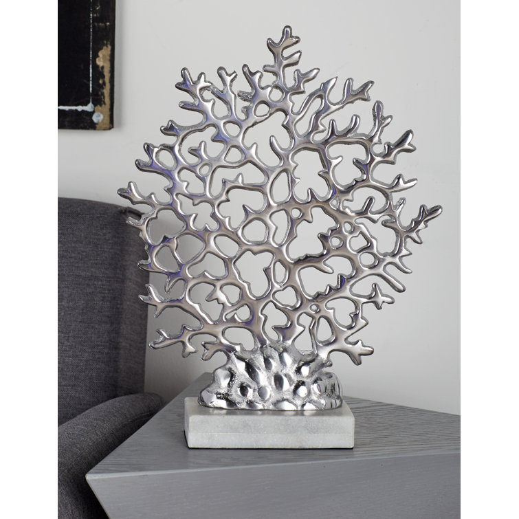 Elegant Silver Coral Sculpture on Marble Base 12"x15"