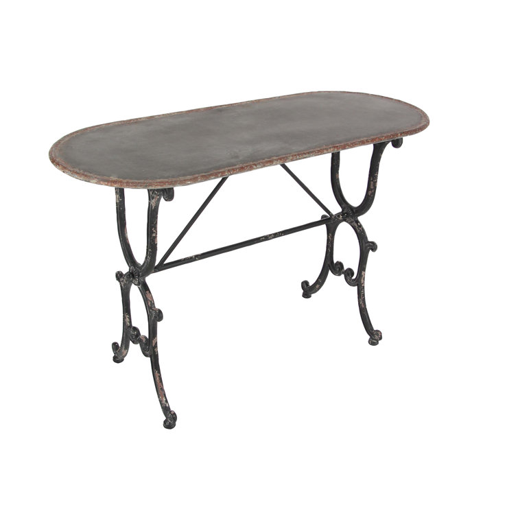 Crestline Distressed Gray Metal & Glass Console Table with Storage