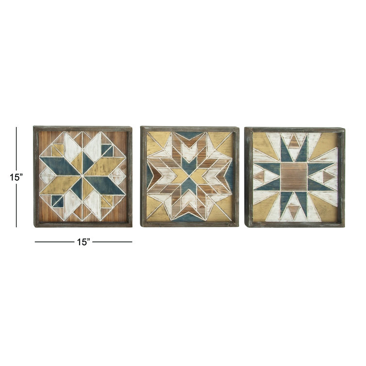 Multi Colored Geometric Wood Wall Decor Set of 3